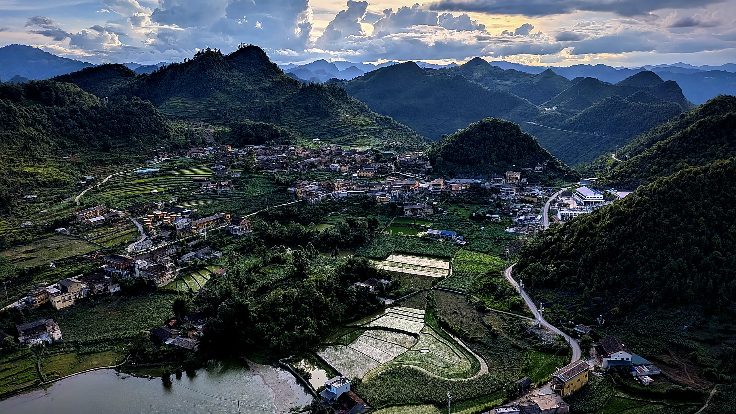 Dong Van valley and town in the evening light