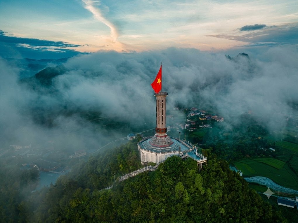 Lung Cu Flag Tower above the clouds in Ha Giang