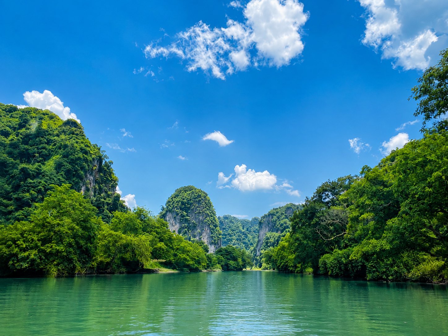 Limestone peaks and forest around a quiet arm of Ba Be Lake