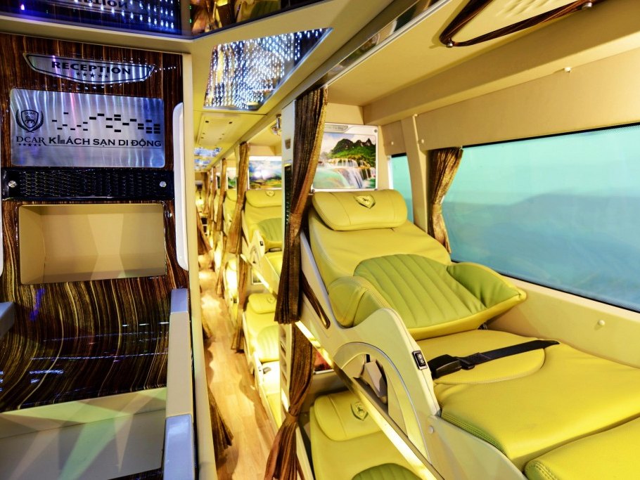 Luxury bus berths with privacy curtains for the Cat Ba to Ha Giang route