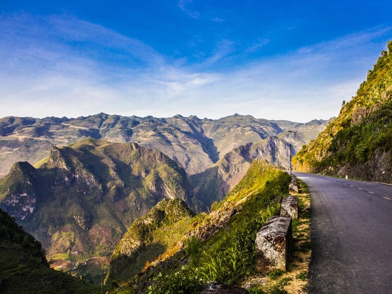 The paved road over Ma Pi Leng Pass on the Ha Giang Loop by car route