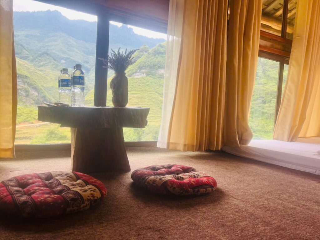 Ha Giang Loop for seniors: a private room with a valley view at the Du Gia ecolodge