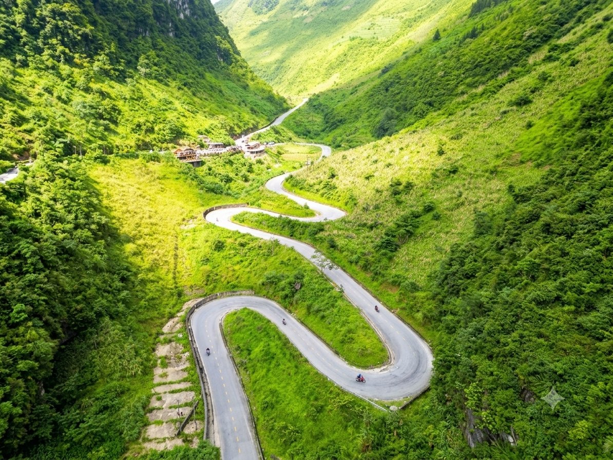 Ha Giang Loop in July: Should You Ride the Wettest Month? (2026 Guide) 4 Tham Ma Pass hairpins in full summer green, a highlight of the Ha Giang Loop in July
