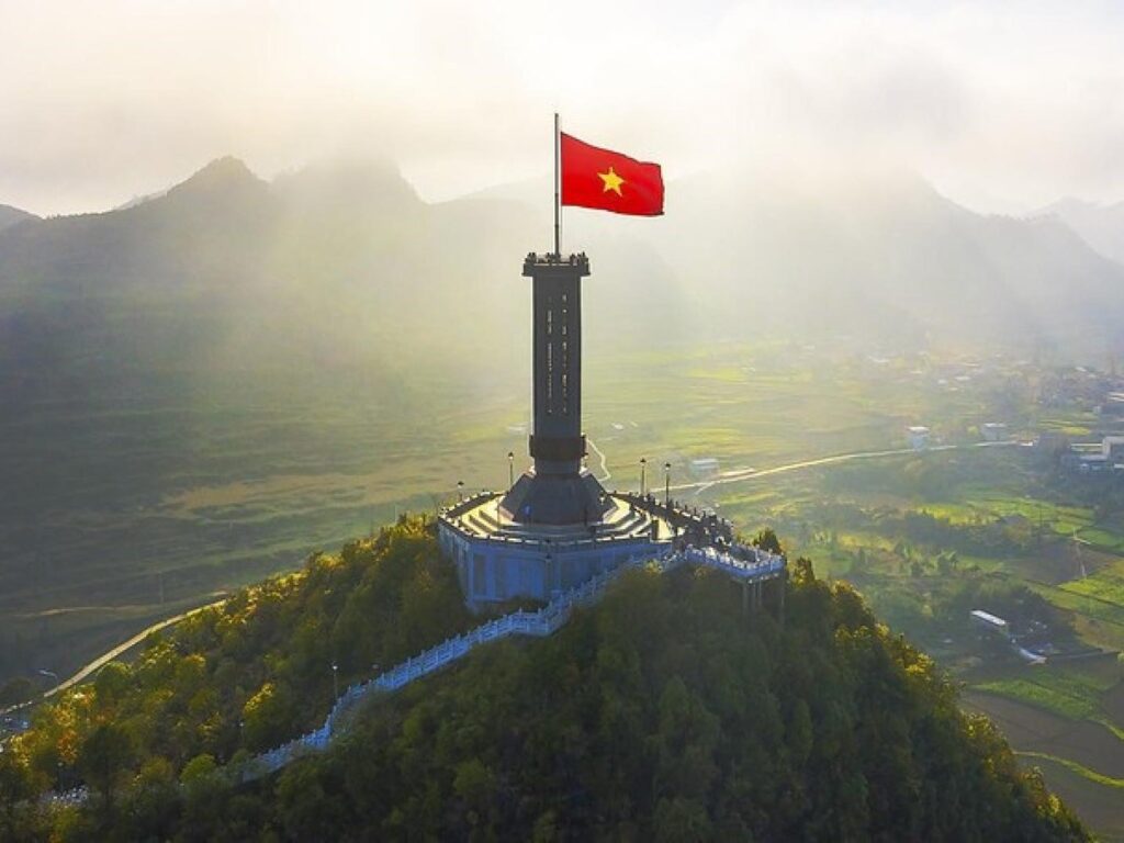 Lung Cu Flag Tower on Vietnam's northern border, reached on a Ha Giang Loop visa plus the border permit