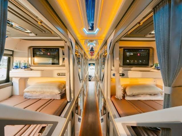 VIP cabin bus aisle on the Ha Giang to Ha Long night bus
