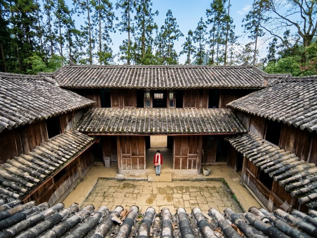 Flat stone courtyard of the H'Mong King's Palace in Sa Phin, an easy stop on the Ha Giang Loop for seniors