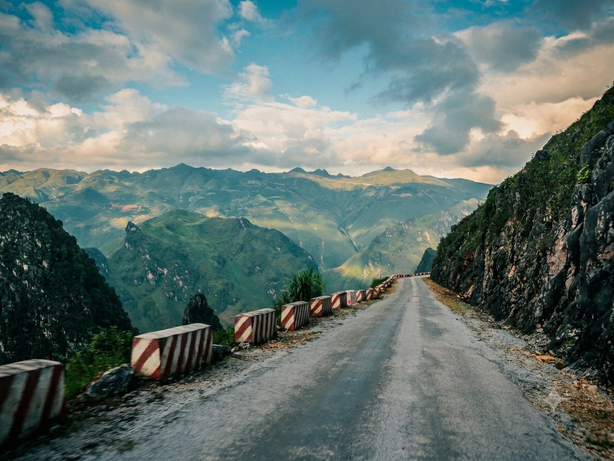 The road over Ma Pi Leng Pass, seen from a car on the Ha Giang Loop